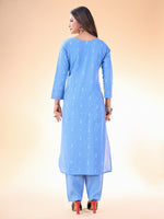 Lovely Aqua Color Cotton Fabric Casual Kurti With Bottom