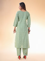 Lovely Green Color Cotton Fabric Casual Kurti With Bottom