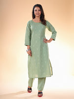 Lovely Green Color Cotton Fabric Casual Kurti With Bottom