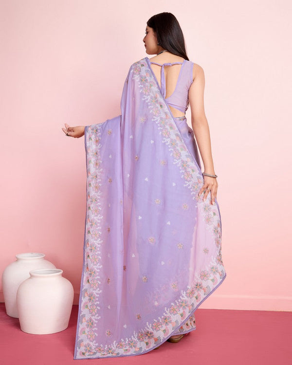 Beauteous Purple Color Organza Fabric Partywear Saree