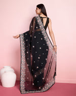 Beauteous Black Color Organza Fabric Partywear Saree