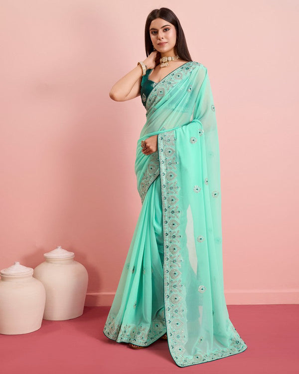 Beauteous Green Color Georgette Fabric Partywear Saree