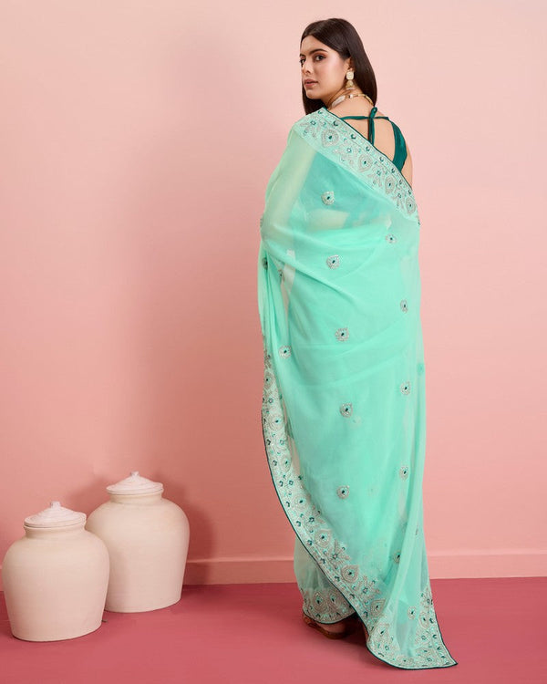 Beauteous Green Color Georgette Fabric Partywear Saree