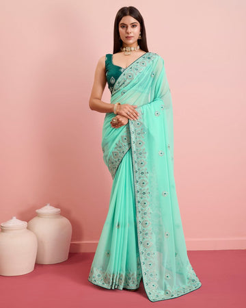 Beauteous Green Color Georgette Fabric Partywear Saree