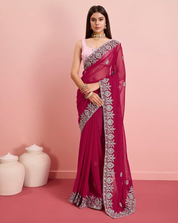 Beauteous Pink Color Georgette Fabric Partywear Saree