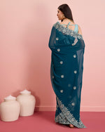 Beauteous Aqua Color Georgette Fabric Partywear Saree