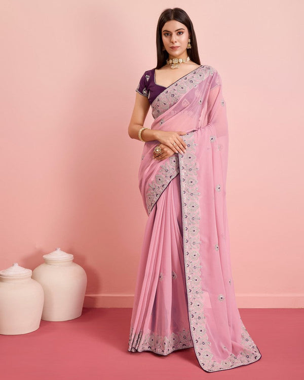 Beauteous Purple Color Georgette Fabric Partywear Saree