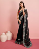 Beauteous Black Color Georgette Fabric Partywear Saree