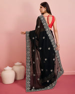 Beauteous Black Color Georgette Fabric Partywear Saree