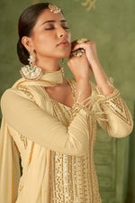 Tasteful Beige Color Georgette Fabric Partywear Suit