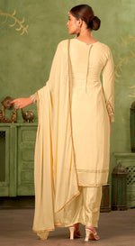 Tasteful Beige Color Georgette Fabric Partywear Suit