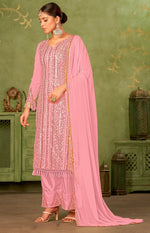 Tasteful Pink Color Georgette Fabric Partywear Suit