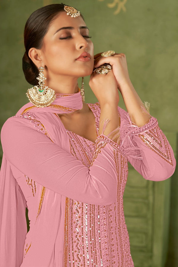 Tasteful Pink Color Georgette Fabric Partywear Suit