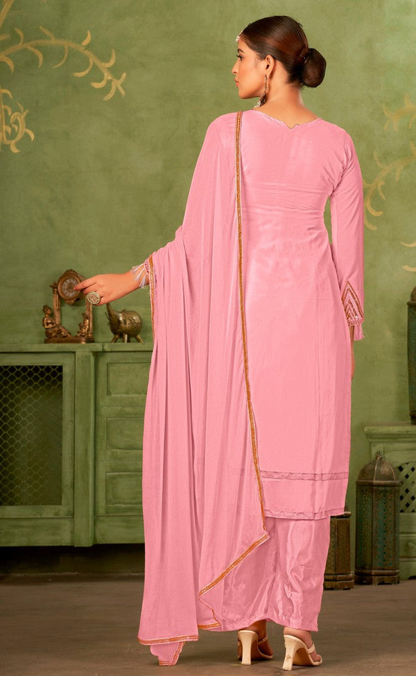 Tasteful Pink Color Georgette Fabric Partywear Suit