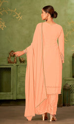 Tasteful Peach Color Georgette Fabric Partywear Suit