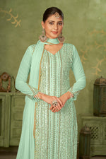 Tasteful Green Color Georgette Fabric Partywear Suit