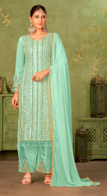 Tasteful Green Color Georgette Fabric Partywear Suit