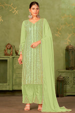 Tasteful Green Color Georgette Fabric Partywear Suit