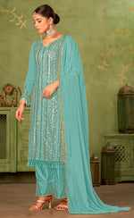 Tasteful Turquoise Color Georgette Fabric Partywear Suit