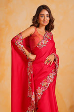 Beauteous Red Color Tussar Fabric Partywear Saree