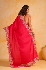 Beauteous Red Color Tussar Fabric Partywear Saree