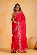 Beauteous Red Color Tussar Fabric Partywear Saree