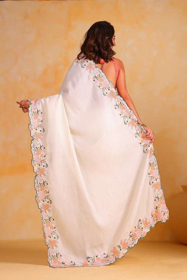 Beauteous White Color Tussar Fabric Partywear Saree