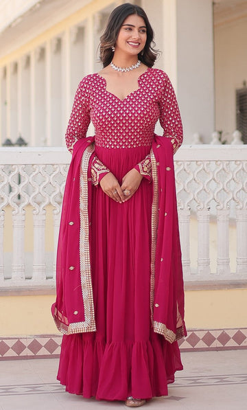 Striking Pink Color Georgette Fabric Gown