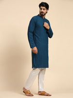 Amazing Teal Color Rayon Fabric Mens Kurta