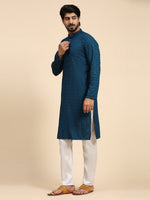 Amazing Teal Color Rayon Fabric Mens Kurta