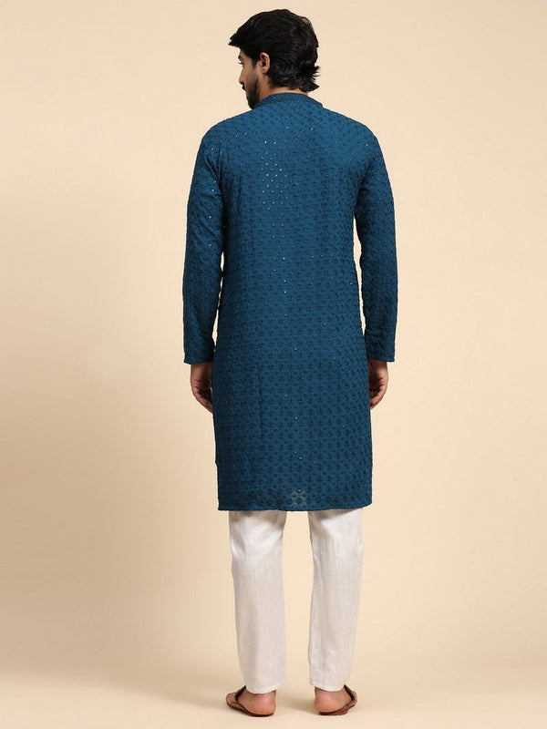 Amazing Teal Color Rayon Fabric Mens Kurta