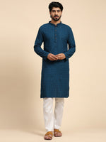 Amazing Teal Color Rayon Fabric Mens Kurta