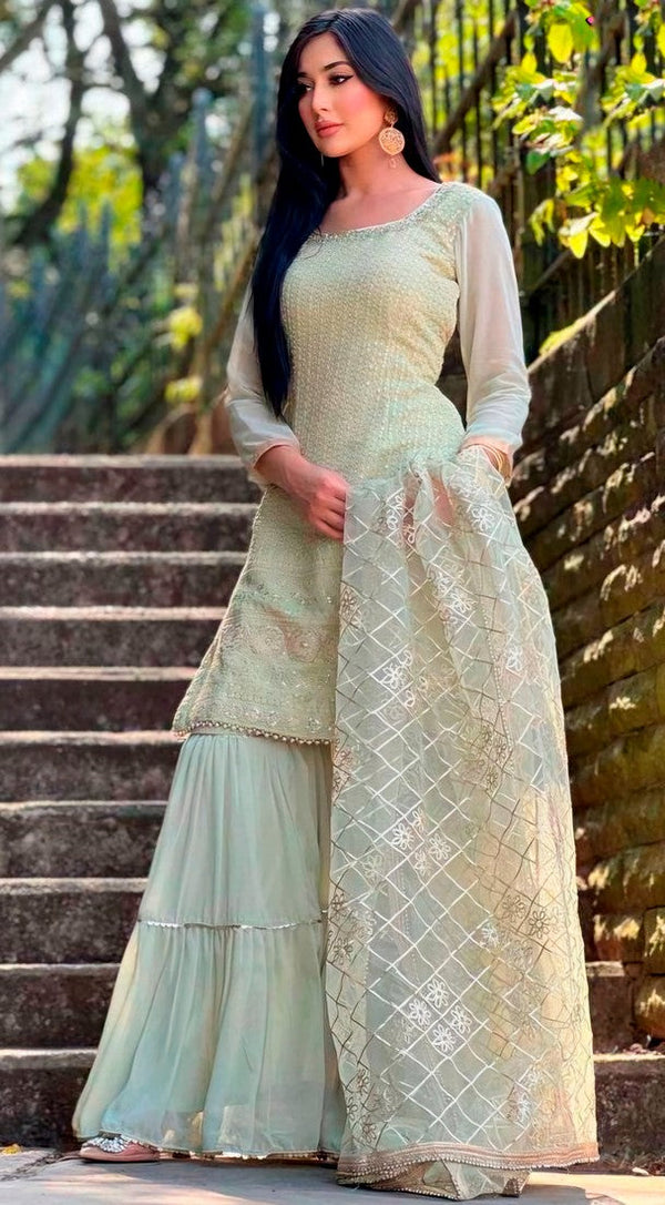 Divine Cream Color Georgette Fabric Sharara Suit