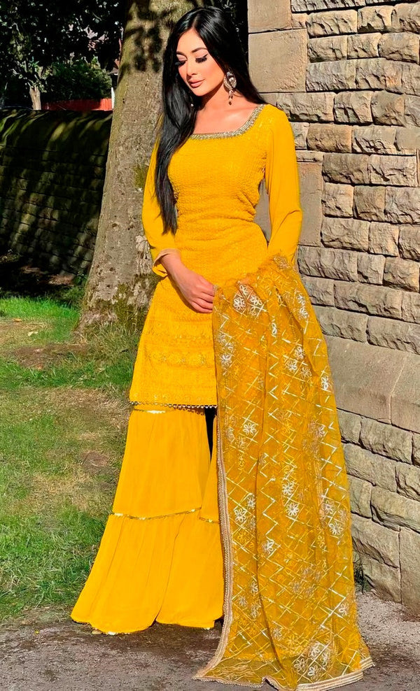 Divine Yellow Color Georgette Fabric Sharara Suit