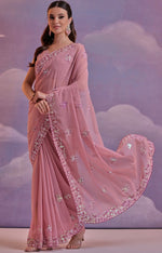 Lovely Peach Color Georgette Fabric Designer Saree