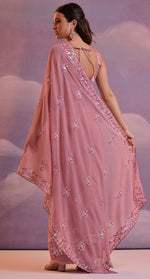 Lovely Peach Color Georgette Fabric Designer Saree