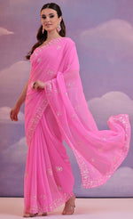 Lovely Pink Color Georgette Fabric Designer Saree