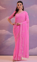 Lovely Pink Color Georgette Fabric Designer Saree