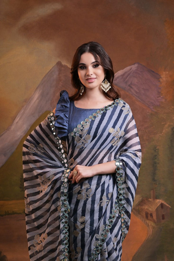 Grand Black Color Georgette Fabric Casual Saree