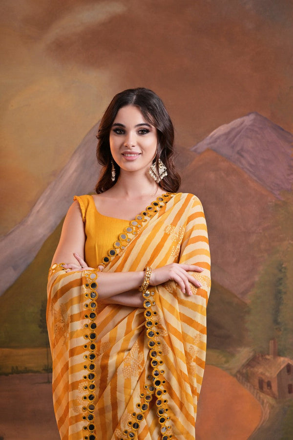 Grand Yellow Color Georgette Fabric Casual Saree