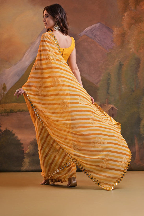 Grand Yellow Color Georgette Fabric Casual Saree