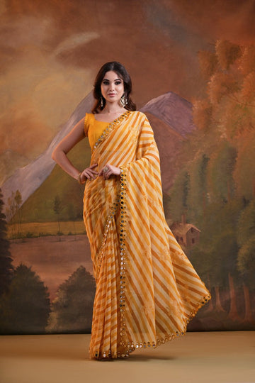 Grand Yellow Color Georgette Fabric Casual Saree