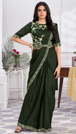 Pretty Green Color Georgette Fabric Readymade Saree