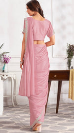 Pretty Pink Color Satin Fabric Readymade Saree