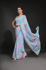 Beautiful Aqua Color Georgette Fabric Casual Saree