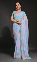 Beautiful Aqua Color Georgette Fabric Casual Saree