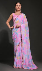 Beautiful Pink Color Georgette Fabric Casual Saree