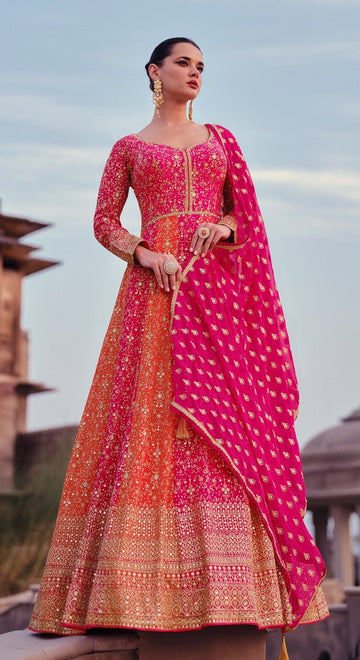 Lovely Pink Color Georgette Fabric Partywear Suit