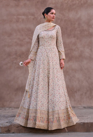 Lovely Cream Color Georgette Fabric Partywear Suit