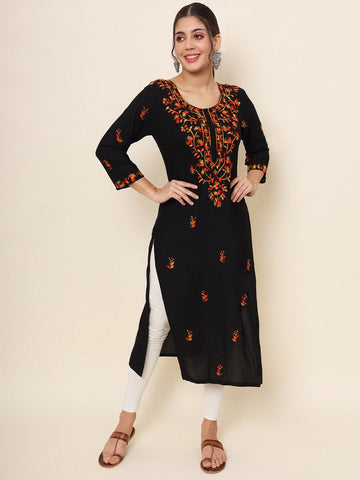 Lovely Black Color Rayon Fabric Casual Kurti